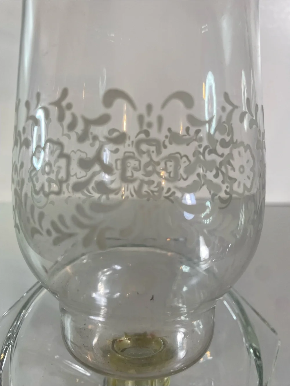 Vintage 2 Piece Clear Glass Etched Floral Votive Cup Candle Holder 12” Height